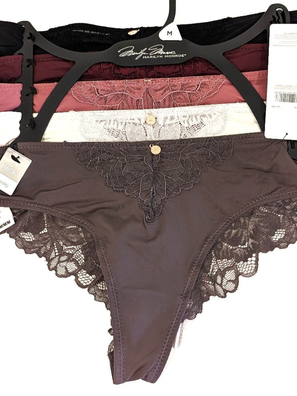 NWT Marilyn Monroe Lace Cheeky Panties 5 Pack Black Plum Rose Gold Charm Medium